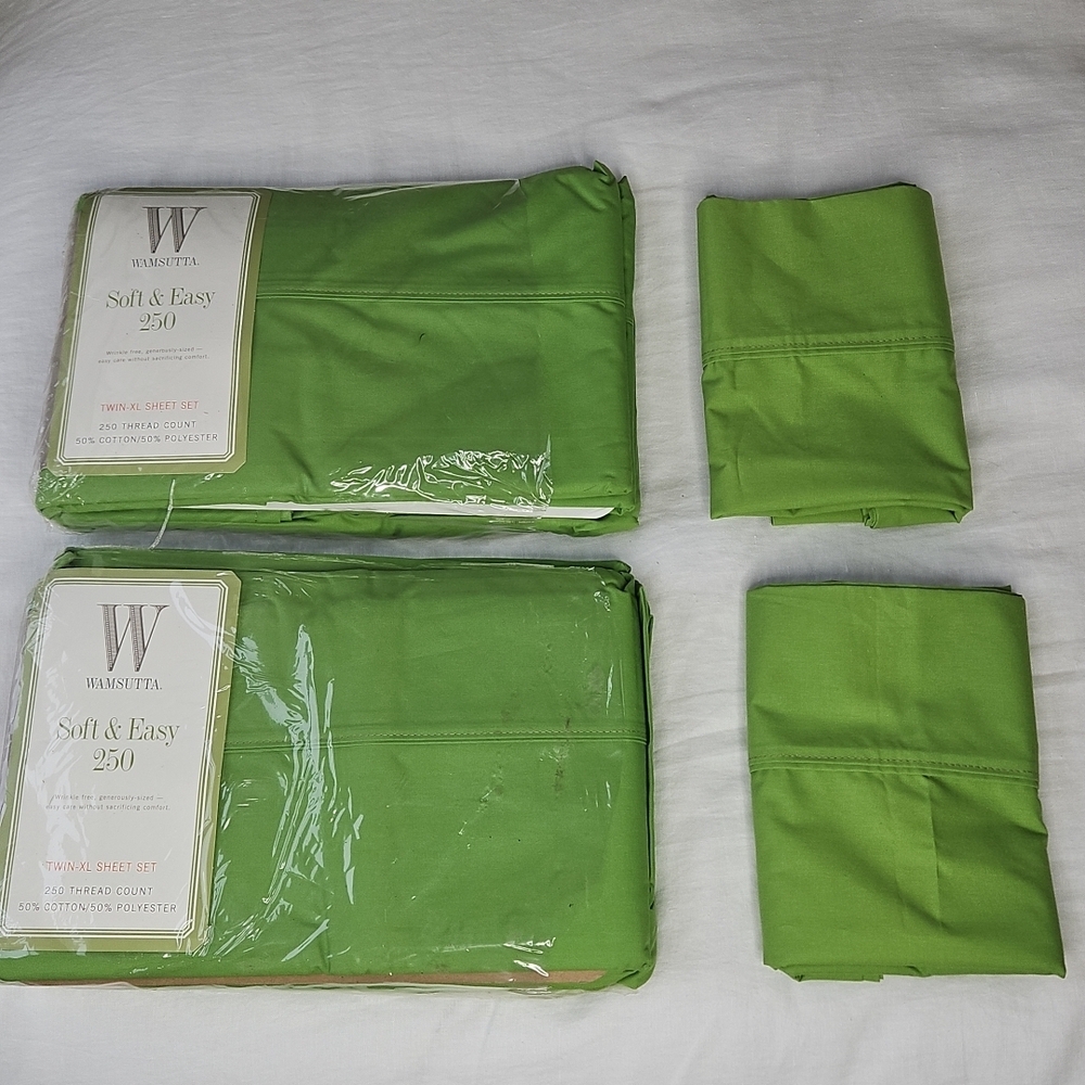 2 Sets Wamsutta Soft & Easy 250 TC Twin XL Sheet Set New Made in USA Apple Green